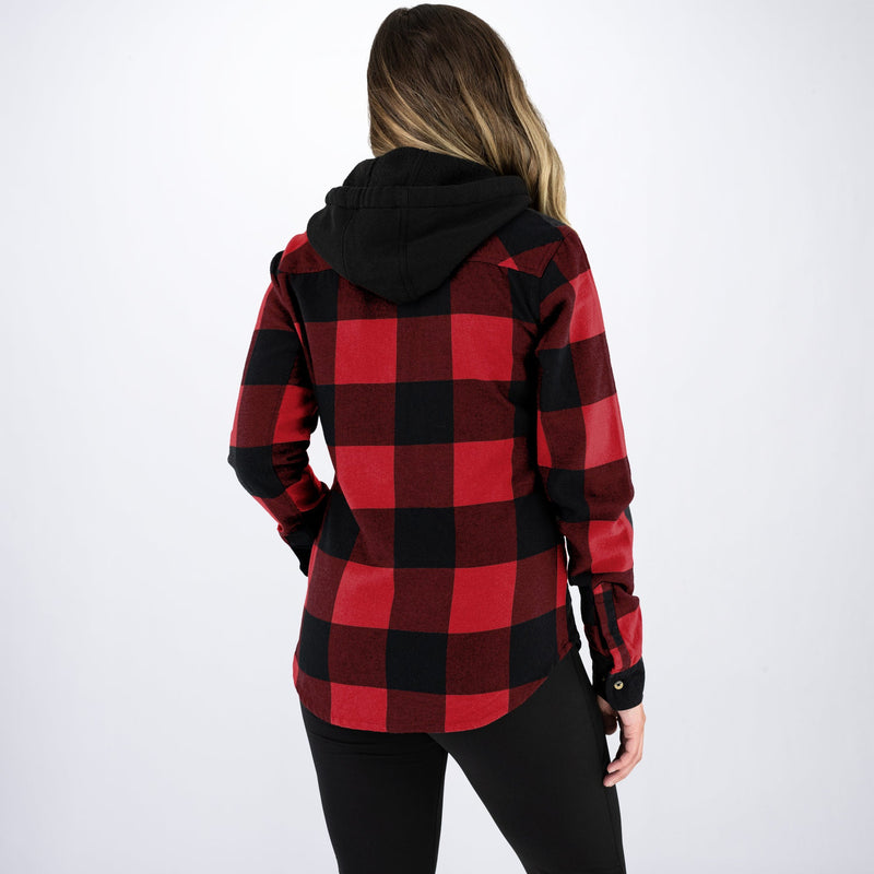 Chargez l'image dans la visionneuse de la galerie, TimberHoodedFlannel_Shirt_W_RustBlack_211210-_3710_back
