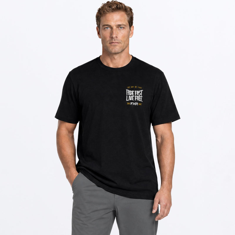 Chargez l'image dans la visionneuse de la galerie, MRideFastLiveFreePremium_T-Shirt_BlackGold_SKU_262021-_1062_Front
