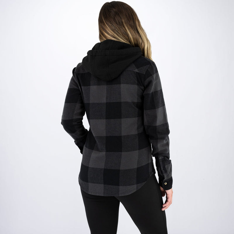 Chargez l'image dans la visionneuse de la galerie, TimberHoodedFlannel_Shirt_W_CharBlack_211210-_0810_Back
