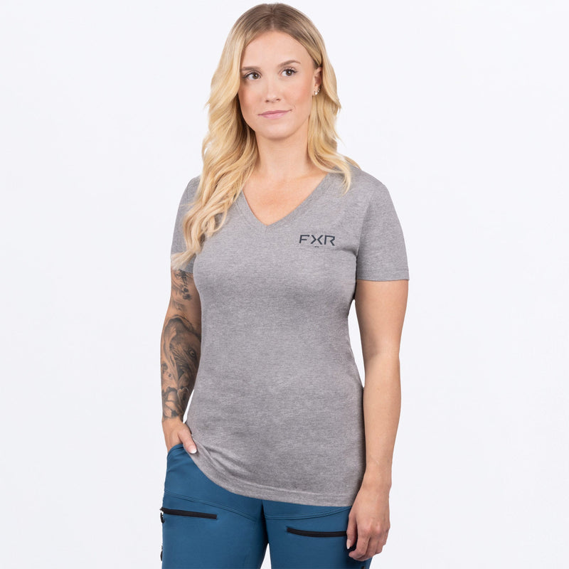 Chargez l'image dans la visionneuse de la galerie, Helium_PremiumVNeckTShirt_W_GreyHeatherDarkSteel_242231-_0703_Front
