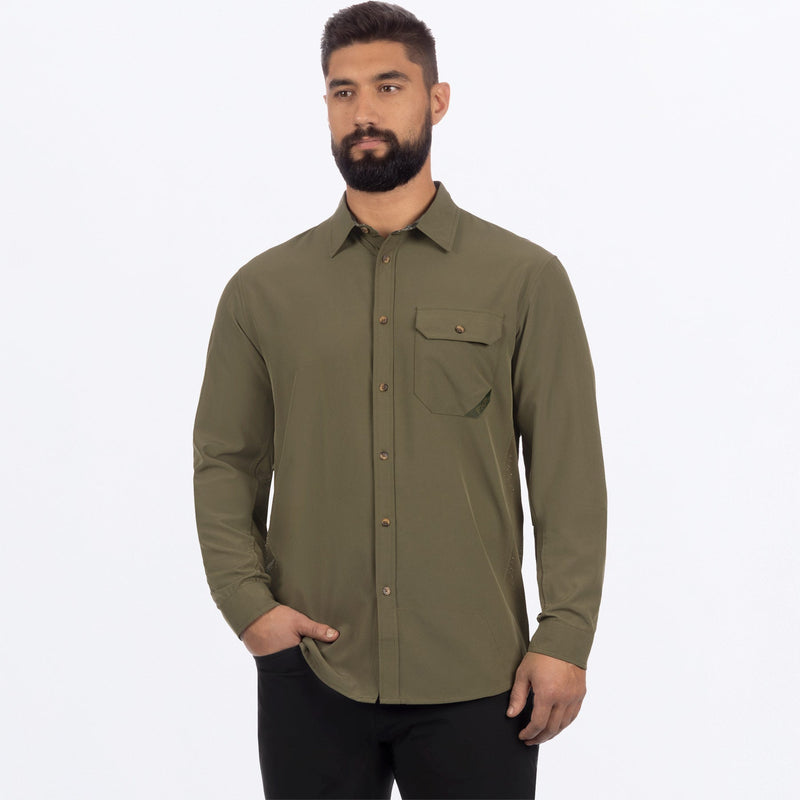 Chargez l'image dans la visionneuse de la galerie, MBreezePerformanceUPFLongsleeve_Shirt_MossArmy_SKU_262043-_7975_Front
