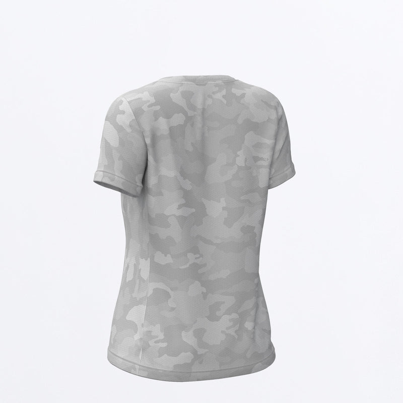 Chargez l'image dans la visionneuse de la galerie, BreezyUPF_VNeckTShirt_W_GreyCamoRazz_242259-_0728_back
