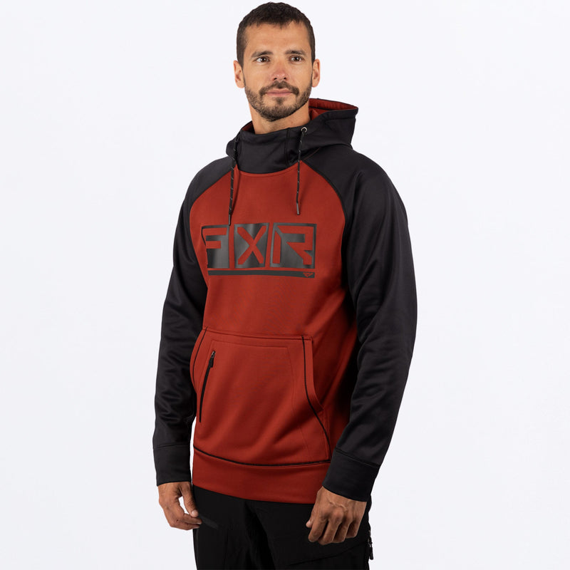 Chargez l'image dans la visionneuse de la galerie, UnisexPodiumTechPOHoodie_M_RustBlack_231120-_1037_front

