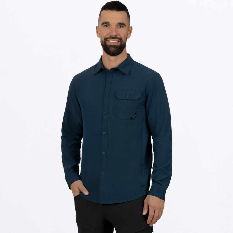 Chargez l'image dans la visionneuse de la galerie, MBreezePerformanceUPFLS_Shirt_DarkSteel_SKU_232043-_0300_Front
