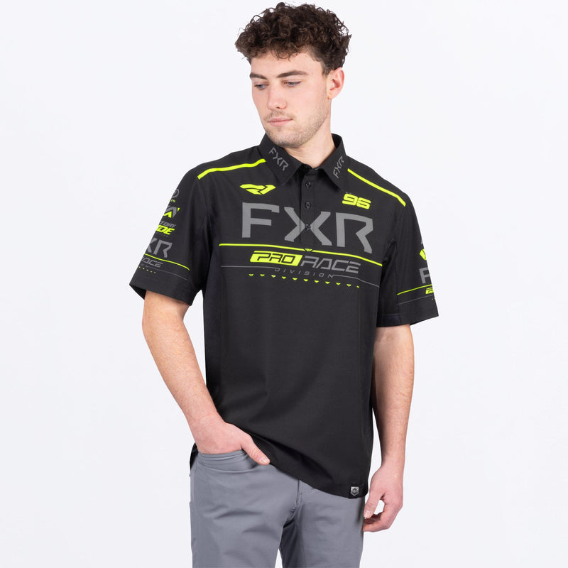 Chargez l'image dans la visionneuse de la galerie, MRaceDivPerformanceUPFPolo_Shirt_BlackHiVis_SKU_252010-_1065_Front
