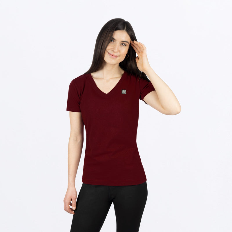Chargez l'image dans la visionneuse de la galerie, RideXPrem_VNeck_TShirt_W_MerlotBone_241417-_2701_FrontDetail
