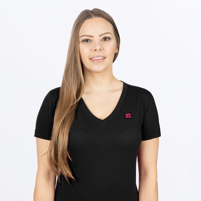 Chargez l'image dans la visionneuse de la galerie, RideXPrem_VNeck_TShirt_W_BlackRazz_241417-_1028_FrontDetail
